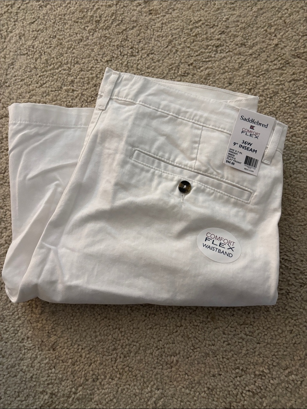 Saddlebred Men's White Chinos with Comfort Flex Waistband Flat front size 36